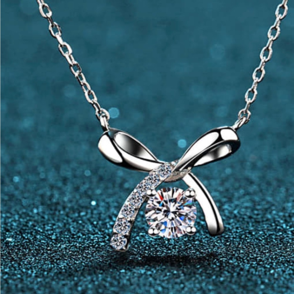 Moissanite Sterling Silver Bowknot Necklace 925